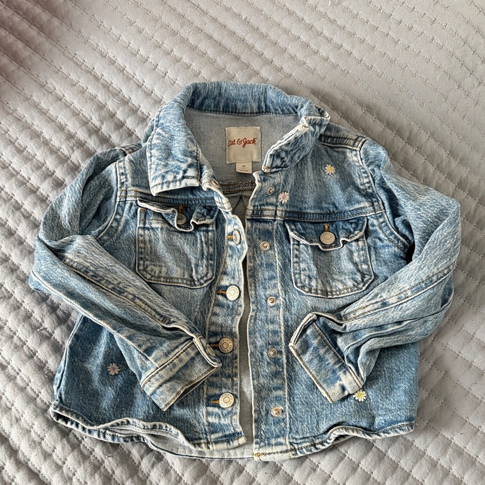 Cat & Jack Light Blue Jean Jacket with Floral Accents